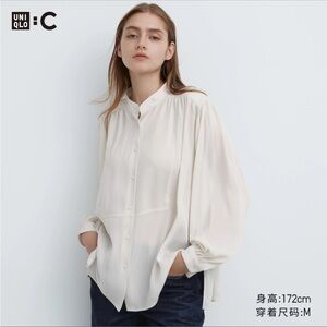 Uniqlo: C Cream Long Sleeve Mandarin Collar Blouse